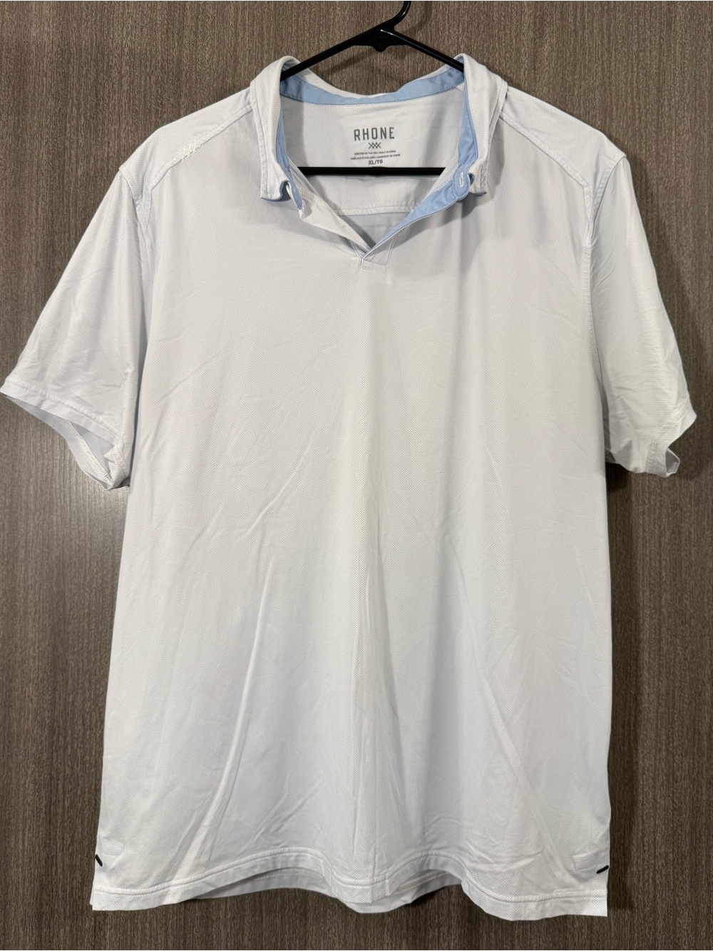 RHONE White Short-Sleeve Polo with Light Blue Trim